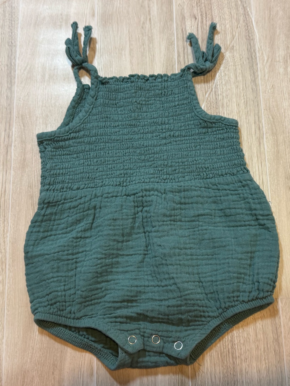 Soft Green Muslin Tie-Shoulder Baby Romper 100% Cotton
